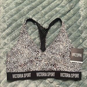 Victoria's Secret Black and White Sports Bra with Leopard Print